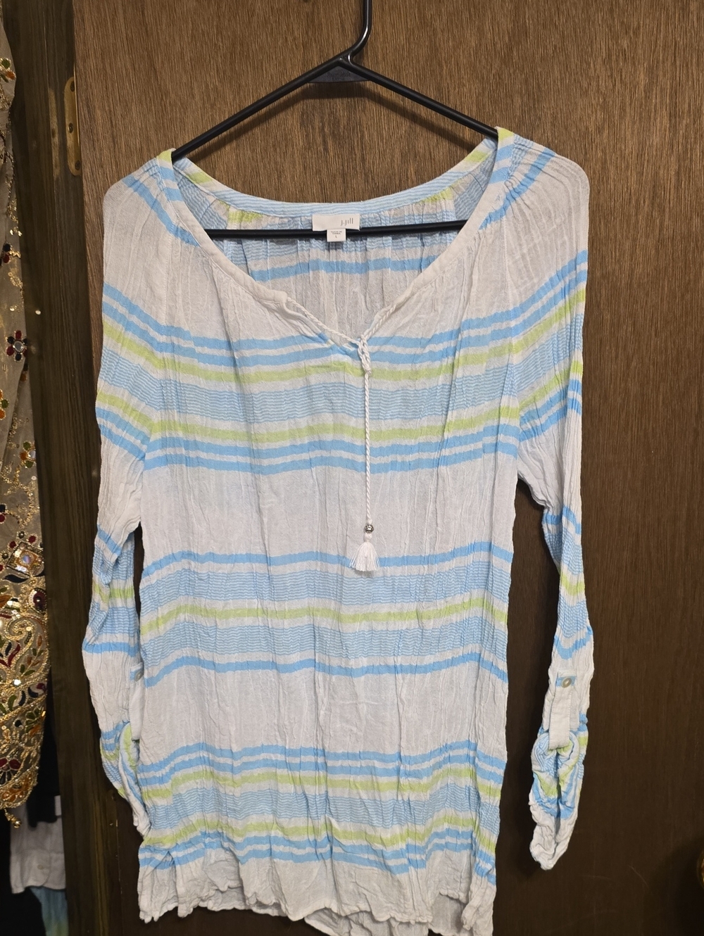 J. Jill White Tunic with Blue and Light Green Stripes